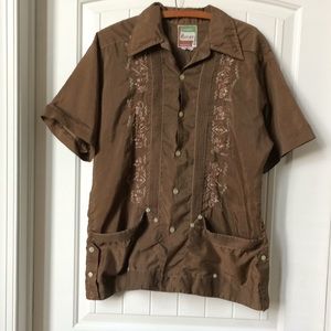 Ravgo Guayaberas vintage button down brown shirt